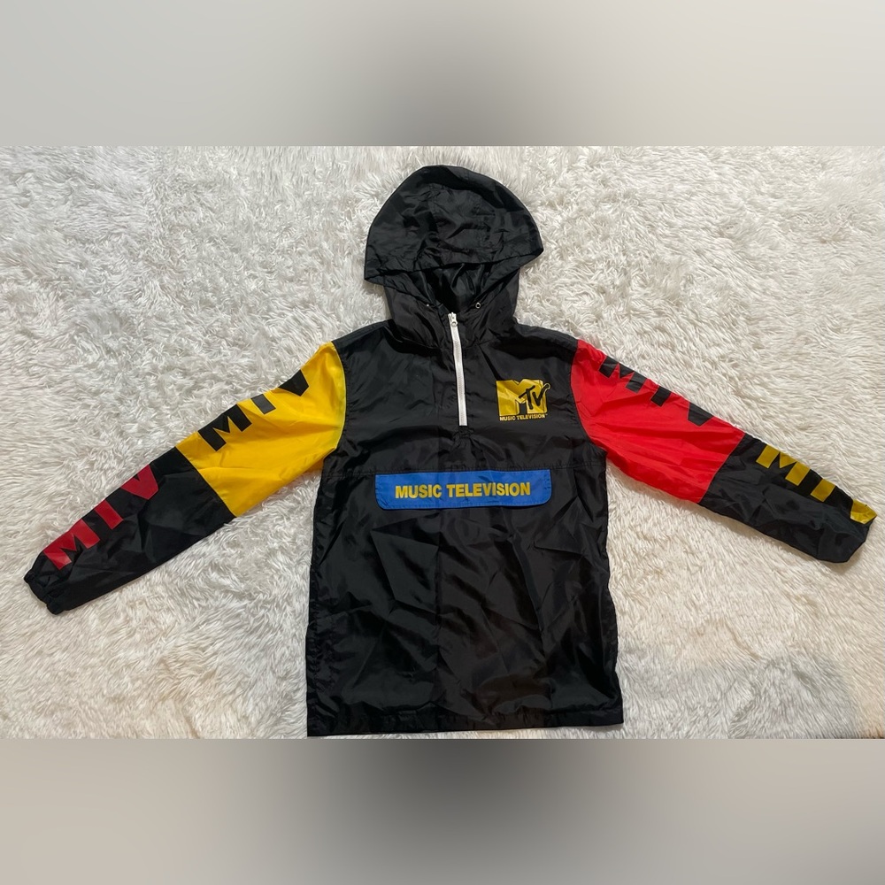 MTV Music Television 1/4 Zip Windbreaker Jacket 80s 90s Retro Hooded Unisex M